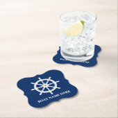 Uw bootnaam of tekst Ships Wheel Helm Blue Kartonnen Onderzetters (Insitu)
