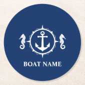 Uw bootnaam Seahorse Anchor Blue Onderzetter (Voorkant)