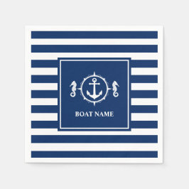 Uw Bootnaam Seahorse Anker Blauwe Strepen Servet