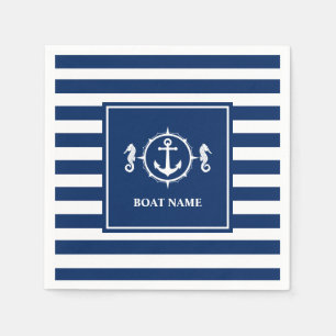 Uw Bootnaam Seahorse Anker Blauwe Strepen Servet