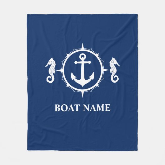 Uw Bootnaam Seahorse Anker Blue Fleece Deken (Voorkant)