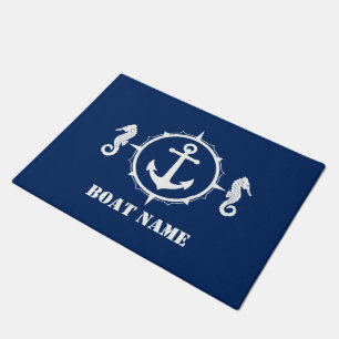 Uw bootnaam Seahorse Nautical Anchor Navy Blue Deurmat