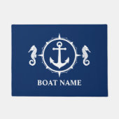 Uw bootnaam Seahorse Nautical Anchor Navy Blue Deurmat (Voorkant)