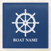 Uw bootnaam & Ships Wheel Helm Glazen Onderzetter (Voorkant)