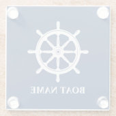Uw bootnaam & Ships Wheel Helm Glazen Onderzetter (Achterkant)