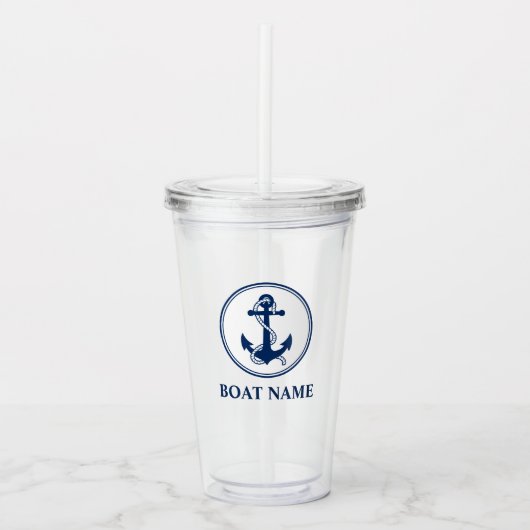 Uw Bootnaam Touw & Anker Acryl Drinkbeker (Voorkant)