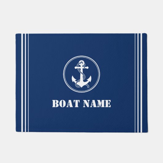 Uw Bootnaam Touw & Anker Navy Blue Entry Deurmat (Voorkant)