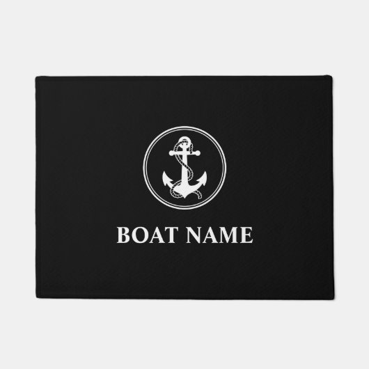 Uw Bootnaam Touw & Anker Zwart Deurmat (Voorkant)