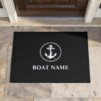 Uw bootnaam touw & anker zwart deurmat