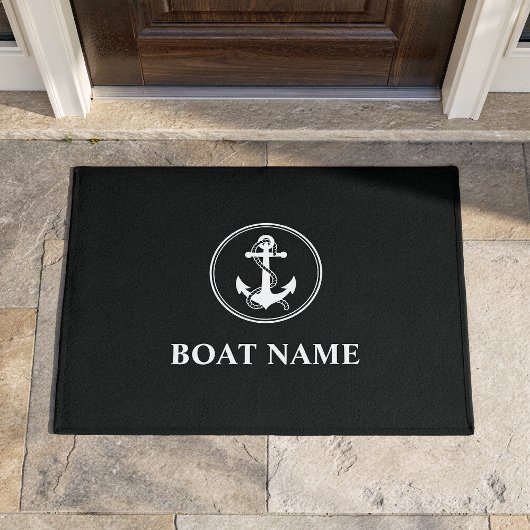 Uw bootnaam touw & anker zwart deurmat