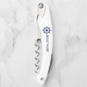 Uw bootnaam verscheept Wiel Helm op Wit Kurkentrekker (Voorkant)