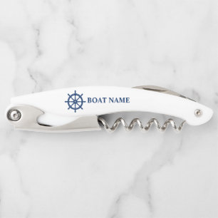 Uw bootnaam verscheept Wiel Helm op Wit Kurkentrekker