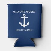 Uw bootnaam Welkom aan boord anker blauw Blikjeskoeler (Voorkant)