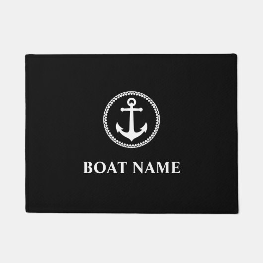 Uw bootnaam Zee Anchor Zwart Deurmat (Voorkant)