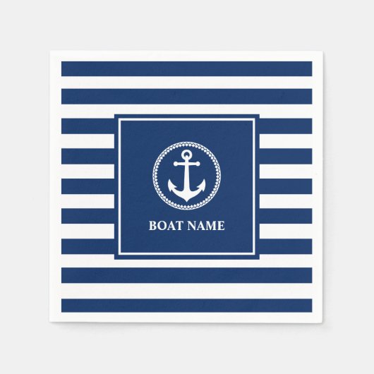 Uw Bootnaam Zee Anker Blue Stripes Servet (Voorkant)