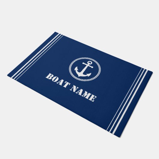Uw Bootnaam Zee Anker Navy Blue Entryway Deurmat (Schuin)