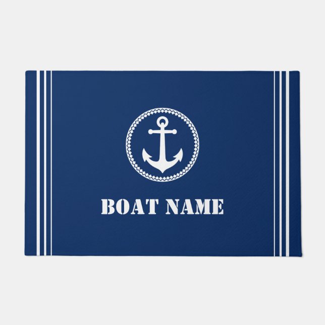 Uw Bootnaam Zee Anker Navy Blue Entryway Deurmat (Voorkant)