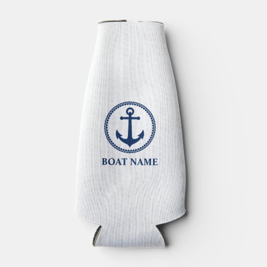 Uw Bootnaam Zee Anker Navy & White Flesjeskoeler (Voorkant)