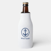 Uw Bootnaam Zee Anker Navy & White Flesjeskoeler (Fles Voorkant)