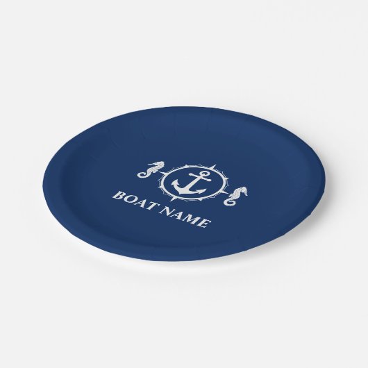 Uw Bootnaam Zeepaardanker Navy Blue 7" Papieren Bordje (Gekanteld)