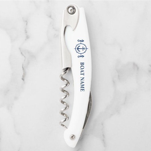 Uw Bootnaam Zeepaardanker op Wit Kurkentrekker (Voorkant)