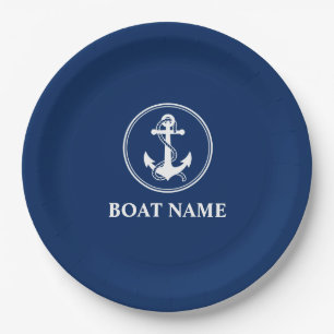 Uw bootnaamveranker met de ringweg blauw 9" papieren bordje