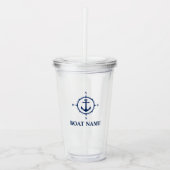 Uw botnaam Blauwe Compass Anchor Acryl Drinkbeker (Voorkant)