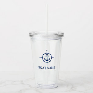 Uw botnaam Blauwe Compass Anchor Acryl Drinkbeker
