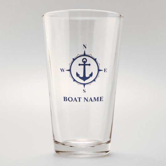 Uw botnaam Blauwe Compass Anchor Glas