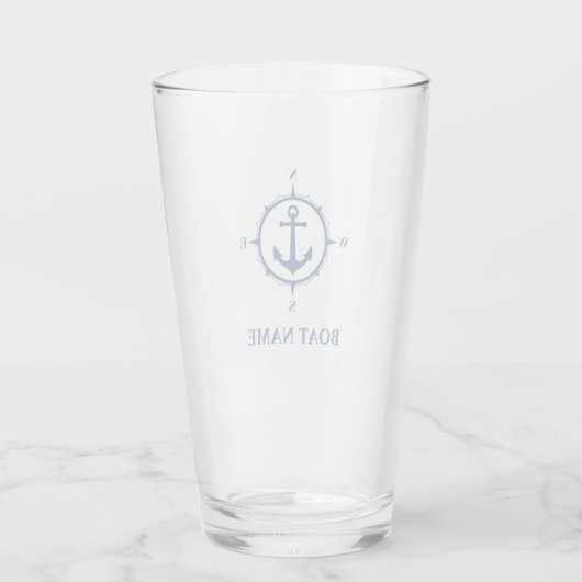 Uw botnaam Blauwe Compass Anchor Glas (Achterkant)