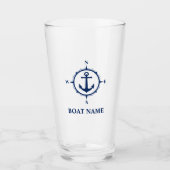 Uw botnaam Blauwe Compass Anchor Glas (Voorkant)