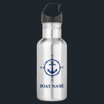 Uw botnaam Blauwe Compass Anchor Waterfles<br><div class="desc">Uw Bootnaam Blauw Kompas Anker Waterfles</div>