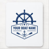 Uw botnaam Nautical Anchor Oars Helm Wheel Muismat (Voorkant)