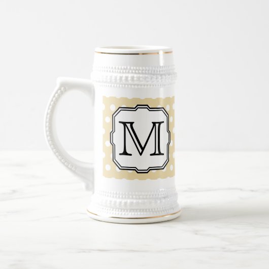 Uw brief. Aangepast monogram. Beige Polka Dot. Bierpul (Links)