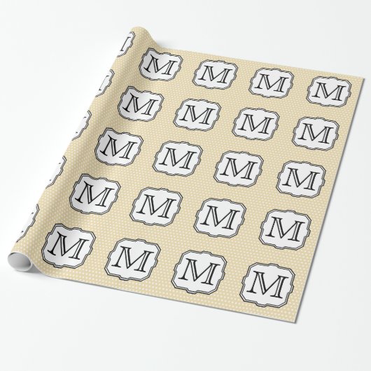 Uw brief. Aangepast monogram. Beige Polka Dot. Cadeaupapier (Uitgerold)
