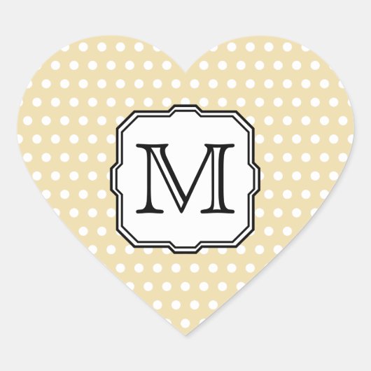 Uw brief. Aangepast monogram. Beige Polka Dot. Hart Sticker (Voorkant)