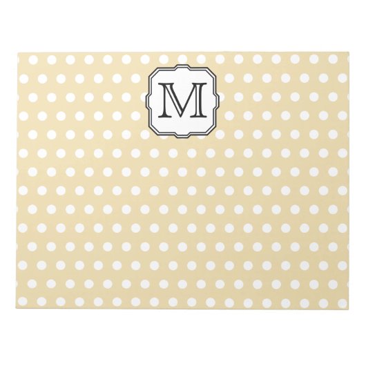 Uw brief. Aangepast monogram. Beige Polka Dot. Notitieblok (Voorkant)