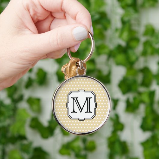 Uw brief. Aangepast monogram. Beige Polka Dot. Sleutelhanger (Hand)