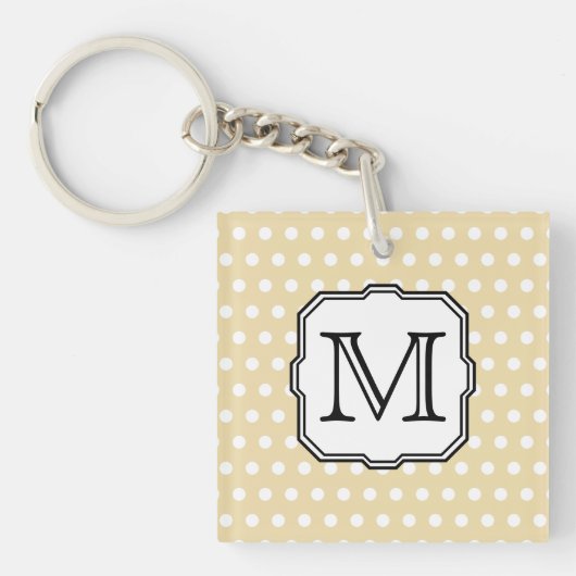 Uw brief. Aangepast monogram. Beige Polka Dot. Sleutelhanger (voorkant)