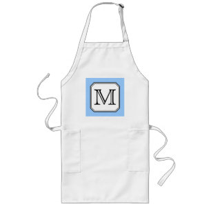 Uw brief. Aangepast monogram. Blauw zwart wit. Lang Schort