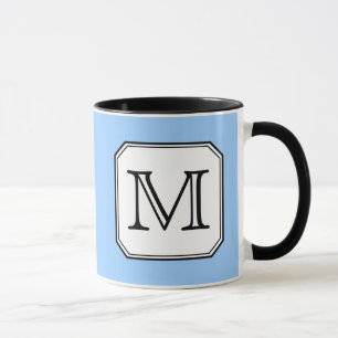 Uw brief. Aangepast monogram. Blauw zwart wit. Mok