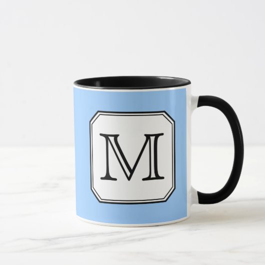 Uw brief. Aangepast monogram. Blauw zwart wit. Mok (Rechts)
