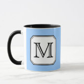Uw brief. Aangepast monogram. Blauw zwart wit. Mok (Links)