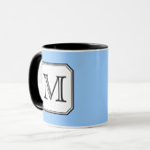 Uw brief. Aangepast monogram. Blauw zwart wit. Mok (Voorkant links)