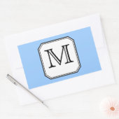 Uw brief. Aangepast monogram. Blauw zwart wit. Rechthoekige Sticker (Envelop)