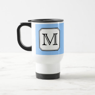 Uw brief. Aangepast monogram. Blauw zwart wit. Reisbeker