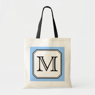 Uw brief. Aangepast monogram. Blauw zwart wit. Tote Bag