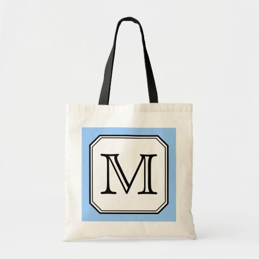 Uw brief. Aangepast monogram. Blauw zwart wit. Tote Bag (Voorkant)