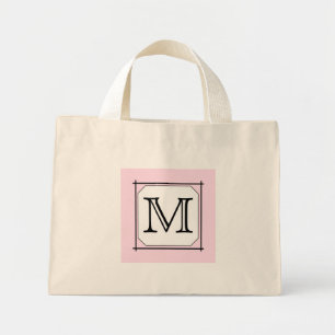 Uw brief. Aangepast monogram. Roze zwart wit Mini Tote Bag