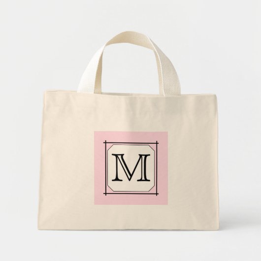 Uw brief. Aangepast monogram. Roze zwart wit Mini Tote Bag (Voorkant)